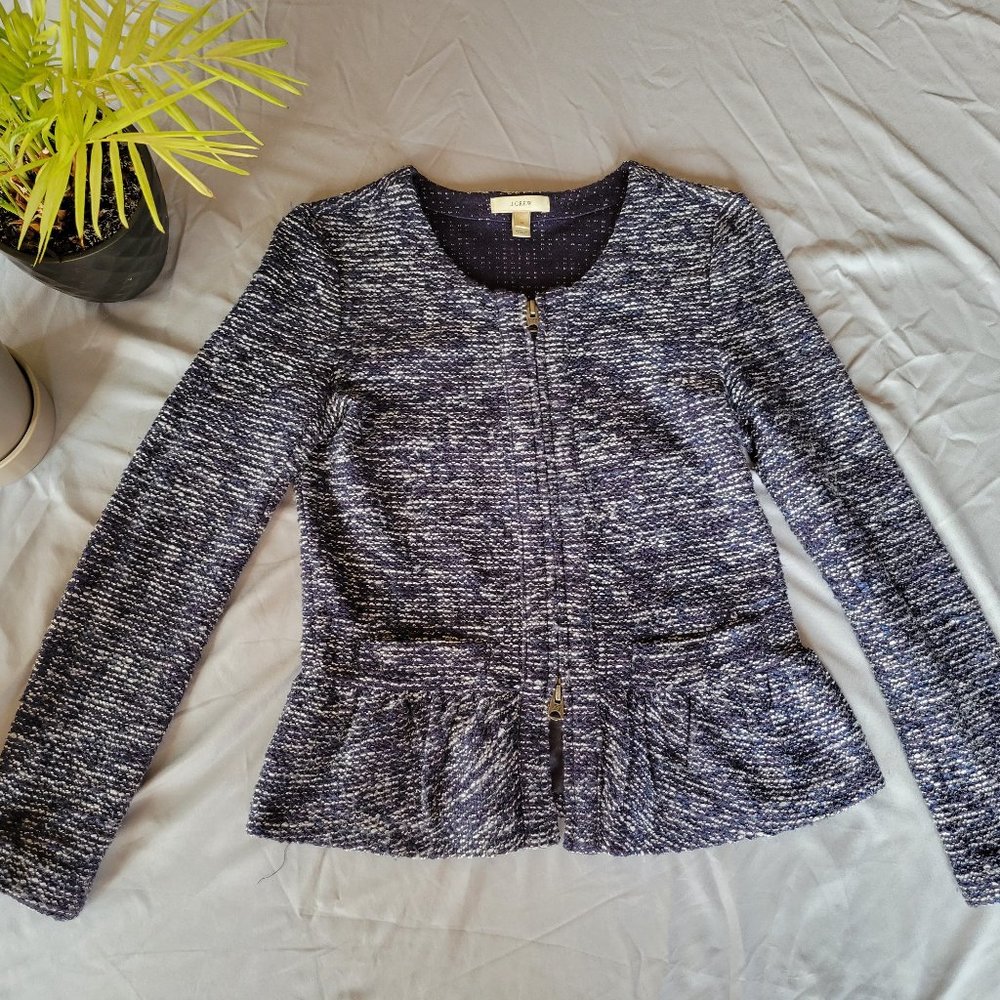J.Crew navy, fitted zip-up sweater